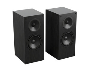 Sleek black audio speakers showcasing modern design