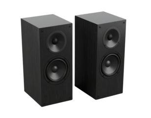 Sleek black audio speakers showcasing modern design