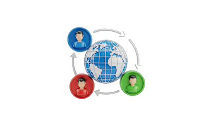 Global Network Connection Concept With 3D Earth And Diverse People Icons In A Connected Circle On Transparent Background
