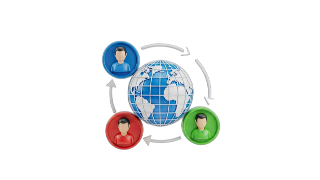 Global Network Connection Concept With 3D Earth And Diverse People Icons In A Connected Circle On Transparent Background - Powered by Adobe