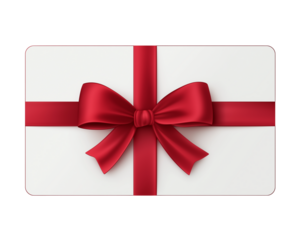 White Gift Card Red Ribbon Bow isolated on a transparent background