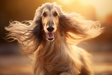 afghan hound dog happy on blurred background