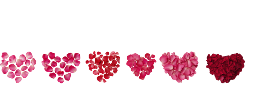 Six Hearts Made of Rose Petals isolated on a transparent background - Powered by Adobe