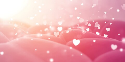 Soft pink background with floating hearts and a bright radiant glow