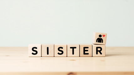 Sister love represented by wooden blocks on table
