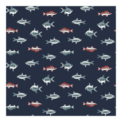 Fish seamless pattern with swimming underwater animals