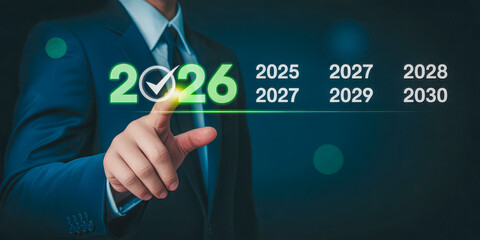 Businessman selecting year 2026 from future options