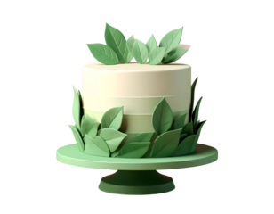 Stylish 3D cake design with decorative leaves