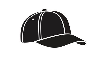 Fototapeta premium Minimalistic Vector Silhouette of a Black Baseball Cap with White Seam Accents