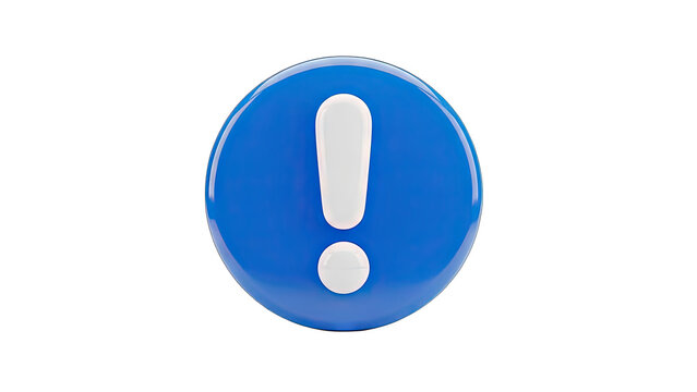 Glossy Blue Sphere With White Exclamation Mark Symbol Inside Transparent Background 3D Rendering Caution Warning Symbol Alert Notification Attention Icon - Powered by Adobe
