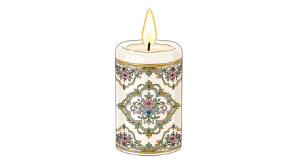 Ornate vector candle with intricate floral design, symbolizing light and beauty, capturing an