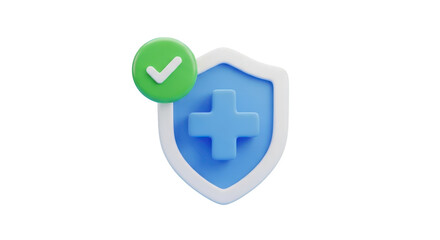 Obraz premium Green check mark over blue cross inside white shield isolated on a transparent background