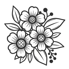 Elegant line art floral bouquet illustration. flowers and leaves.