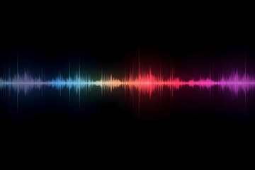 Colorful sound wave on black background. Abstract digital equalizer visual effect for music, audio production, and technology concept.