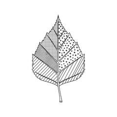 Zentangle patterned maple leaf coloring outline vector illustration