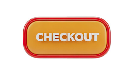 Glossy Orange Checkout Button With Red Border And White Text On Transparent Background For Online Shopping E-commerce And Retail Transactions