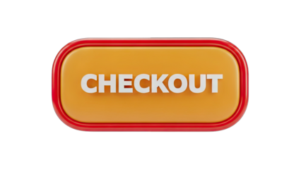 Glossy Orange Checkout Button With Red Border And White Text On Transparent Background For Online Shopping E-commerce And Retail Transactions