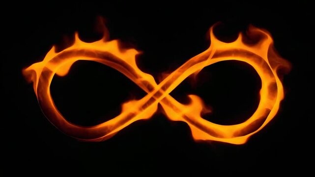 Fiery infinity symbol flickering on black background for logo reveal