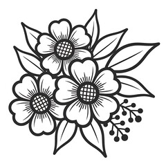 Stylized line art illustration of a floral bouquet and berries