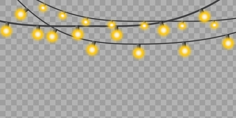 Yellow glowing fairy string lights isolated on a transparent background isolated on transparent background