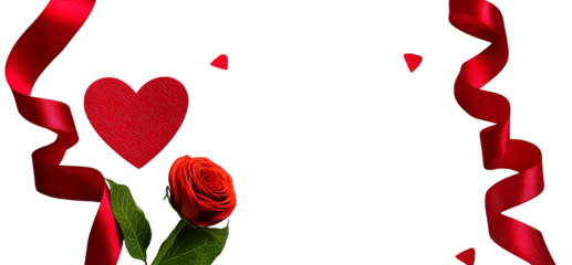 Red Rose Heart and Ribbon isolated on a transparent background