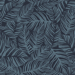 Palm leaf seamless pattern with dark tropical foliage