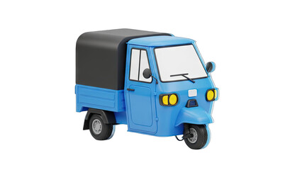 Bright Blue Three Wheeled Cargo Scooter With Black Canopy and Tinted Windows Isolated on Transparent Background