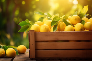lemons fresh in wooden crate