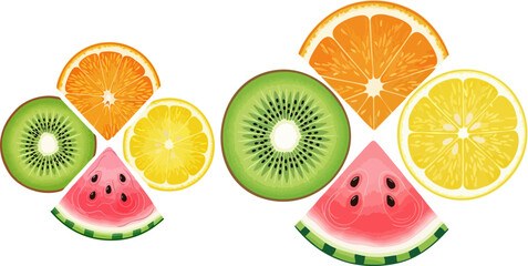 Vibrant arrangement of fresh citrus and kiwi fruit slices creating a healthy summer food design element