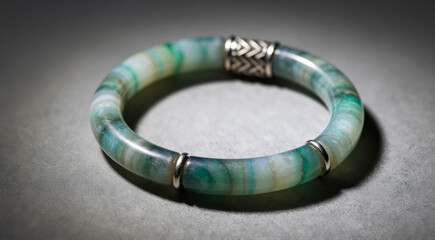 solo, simple background, grey background, blurry, collar, gradient background, no humans, shadow, depth of field, swim ring, realistic, still life, tail ring, vignetting,  a close-up of a bracelet ly