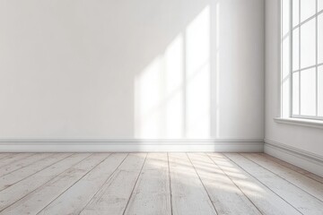 An empty corner with white walls and floor serves as a blank canvas for product presentation or as a platform for showcasing items in a stock photo background
