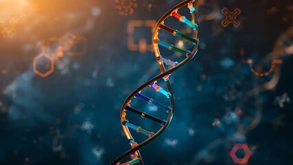 Rotating DNA double helix 3D animation for biotechnology and genetic research - Powered by Adobe