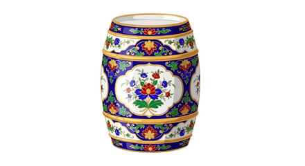 Exquisite porcelain stool with intricate floral designs against a white backdrop