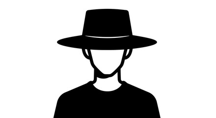 Faceless Silhouette: Mysterious Figure in Wide-Brimmed Hat creating a bold graphic portrayal