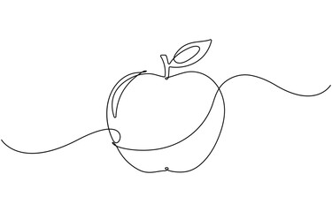 One continuous line drawing of Red apple.