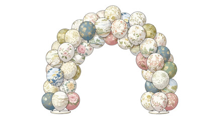 Floral patterned balloons forming an archway, ideal for celebrations and whimsical decorations