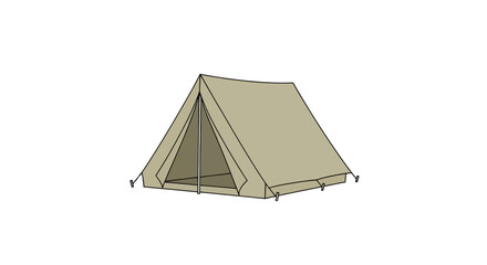 Illustrated camping tent pitched on a plain white backdrop in simple and clean lines