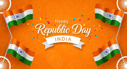 Happy Republic Day India Lettering text animation with indian flag background. Happy Republic Day of India