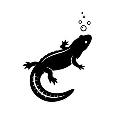 Underwater salamander silhouette with bubble cluster vector illustration