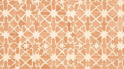 Obraz premium Intricate terracotta geometric tile pattern with star motifs showcasing traditional craftsmanship