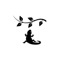 Salamander silhouette under a minimal hanging vine vector illustration