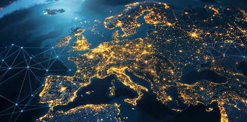 Europe map network connection technology with digital communication internet and global business
