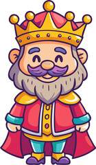 Cartoon King Character with Crown and Royal Robes Vector