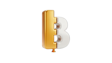 Golden And White 3D Letter B Balloon Floating With Orange Glow And Shadow On Transparent Background Graphic Design Element