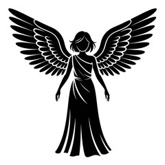 Black silhouette of a graceful angel or goddess with large wings