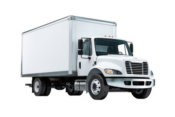 New white box truck isolated on transparent background, perfect for delivery, logistics, and moving concepts.