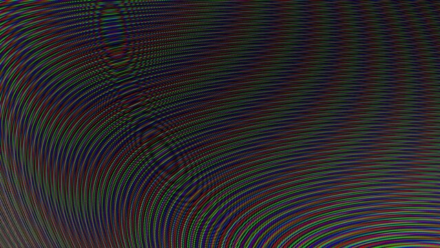 Dark screen moir&eacute; pattern abstract background with red, green and blue circular lines