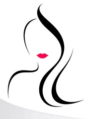 Stylized woman profile with flowing hair and elegant red lips
