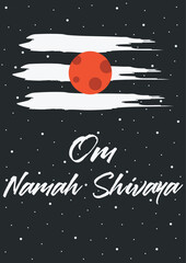 Om Namah Shivaya. Tripundra symbol on black cosmic background. Hindu spiritual vector illustration