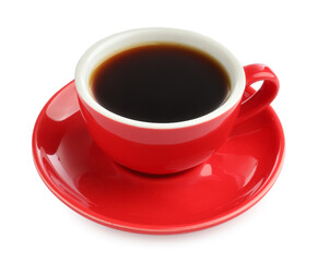 Aromatic coffee in cup isolated on white
